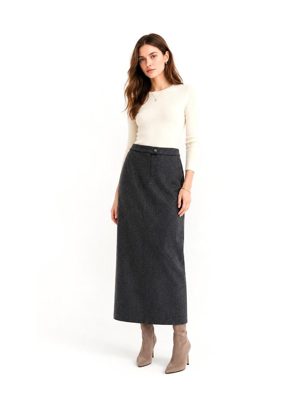Vintage 90s Jones New York Country Charcoal Wool Ankle Length Pencil Skirt 10P